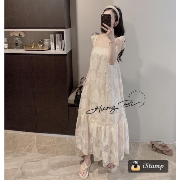 Váy ren tơ hoa gấm cánh tiên dáng suông đầm dự tiệc cao cấp DN807