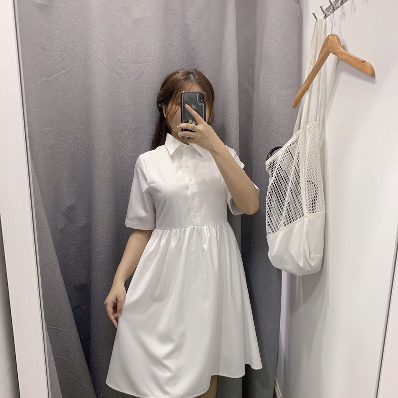 ĐẦM BABYDOLL SƠ MI XOÈ TRẮNG CÓ LÓT - DOM DRESS T177