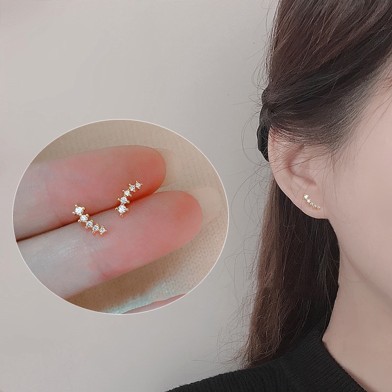 Khuyên Tai Kim Loại Đính Đá Zircon Đơn Giản Thời Trang Cho Nữ