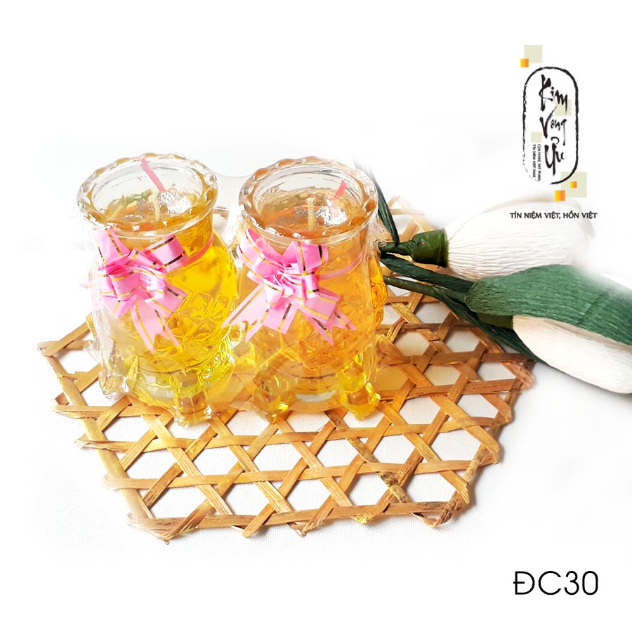 Đèn cầy ly cúng Trái Thơm Vàng ĐC30 Kim Vong Ưu cao 9cm