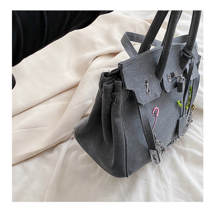 Túi Xách Tay Bằng Vải Canvas Phối denim Thời Trang Dành Cho Nữ