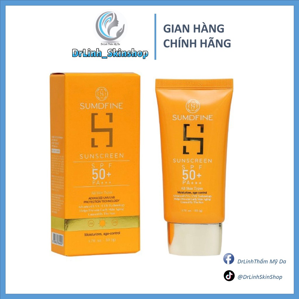 Kem chống nắng vật lý cho da khô nhạy cảm nâng Tone Sumdfine  SPF50+ PA +++ 50g CN10