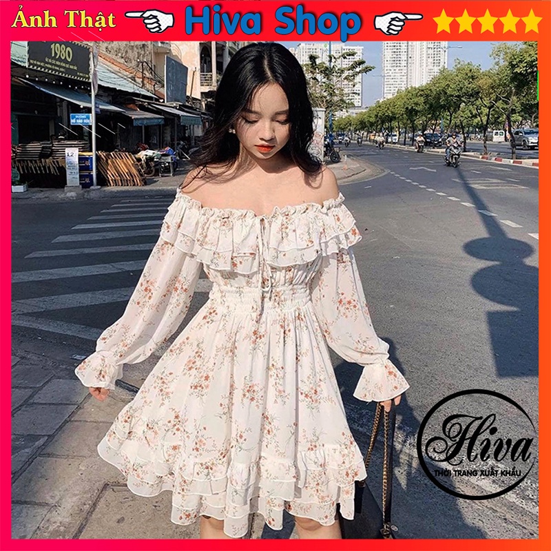 Váy trắng trễ vai hoa nhí babydoll thắt chun eo , đầm dự tiệc tiểu thư vintage kiểu ulzzang | BigBuy360 - bigbuy360.vn