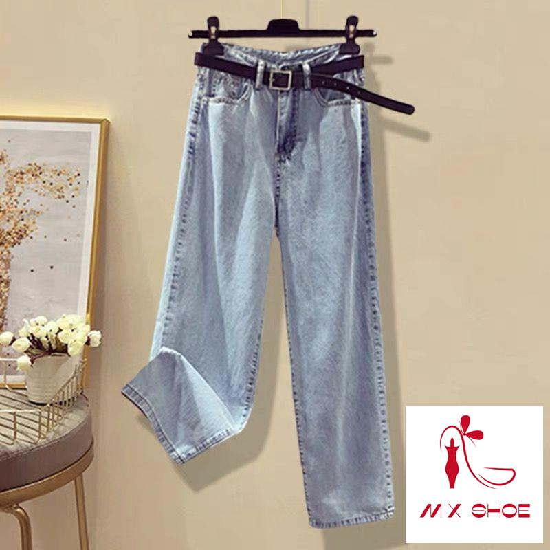 Set Áo Sơ Mi Phối Quần Denim Ống Rộng Plus Size Cho Nữ Lên Đến 100KG