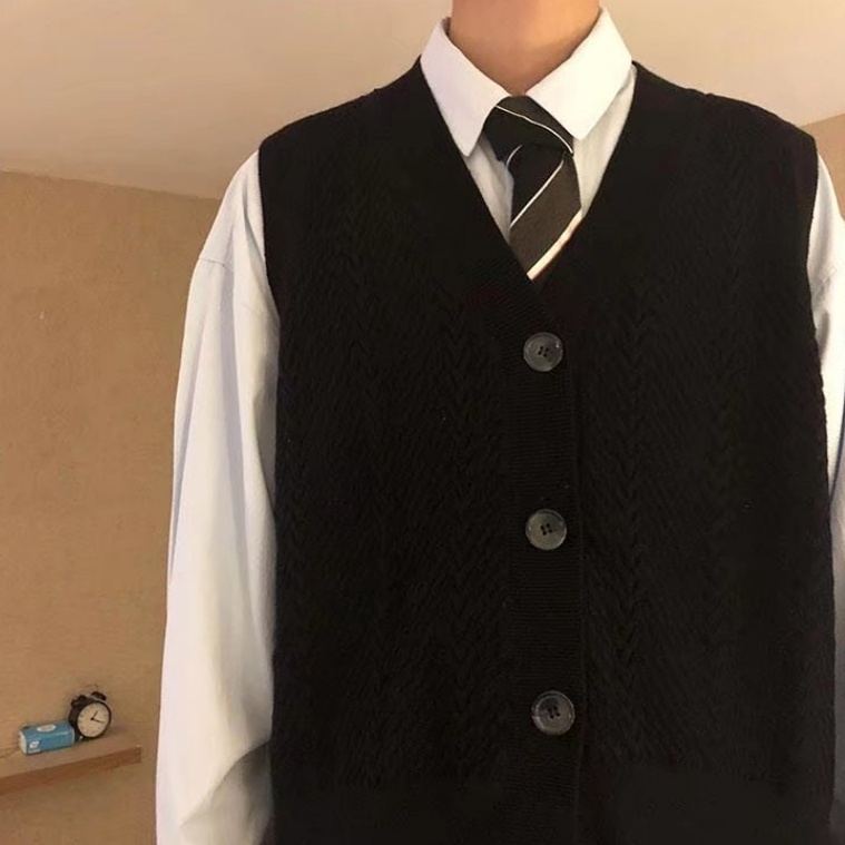 Áo không tay khoác cardigan dệt kim càai nút thoải mái cổ điển phong cách hàn quốc thời trang mới cho nam áo len dệt harajuku  rộng unisex v cổ sweater