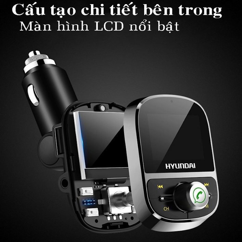 Tẩu nghe nhạc MP3 hyundai HY92 hàng chính hãng-Tẩu nghe nhạc kiêm sạc điện thoại với màn hình hiển thị lớn