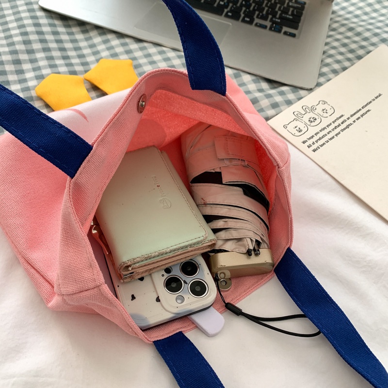 Túi Vải Xách Tay Họa Tiết Con Ngỗng Hoạt Hình Đáng Yêu