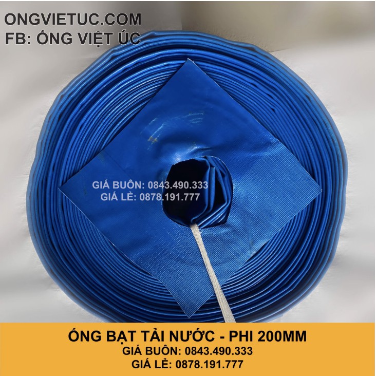Ống bạt bơm tải nước Việt Úc Phi 200mm - Cuộn 20m - bạt cốt dù - bạt xanh - hàng chính hãng AHT