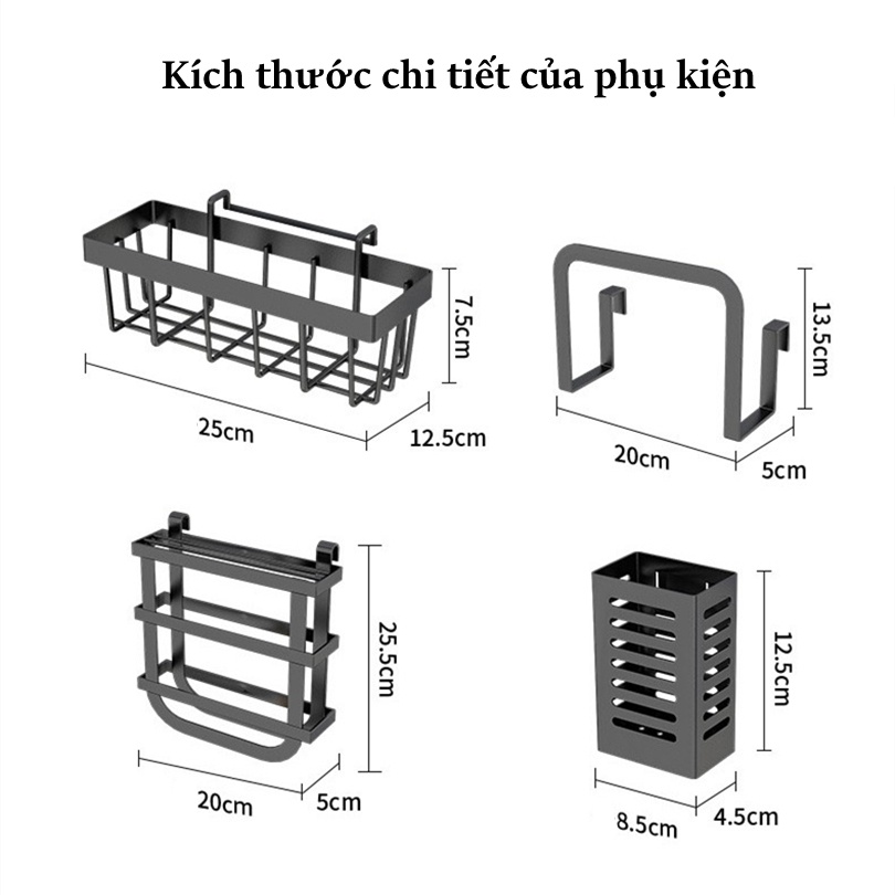 GSlife Kệ Để Bát Đĩa Thép Carbon Đa Năng Giá Để Đồ Chén Đĩa Trên Bồn Rửa Bát Sơn Đen Cao