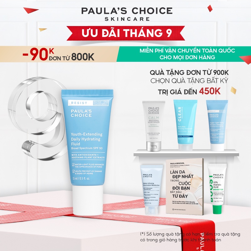 Kem ngày mềm mịn, chống nắng phổ rộng Paula's Choice Resist Youth-Extending Daily Mattifying Fluid SPF 50 15ml Mã 7807