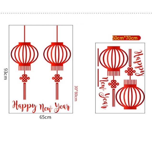 Decal dán Tết - Lồng đèn ánh Chữ cực nổi ( Vàng - Đỏ )