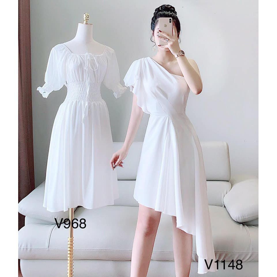 [ xả kho ] MiD Đầm xòe lệch vai trắng thiết kế cao cấp V1148
