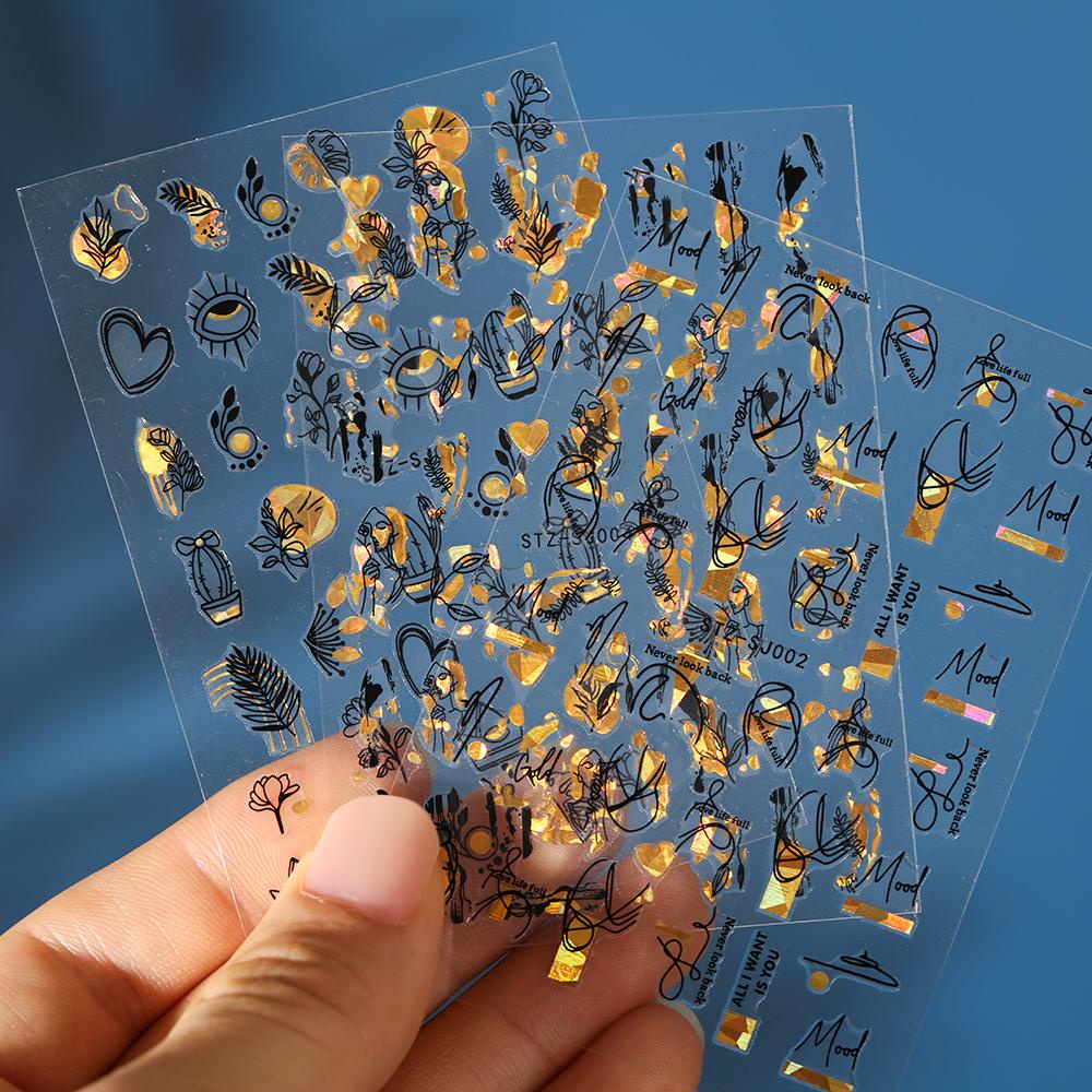 Karen Miếng Dán Trang Trí Móng Tay Họa Tiết Hình Học Trừu Tượng Ba Chiều