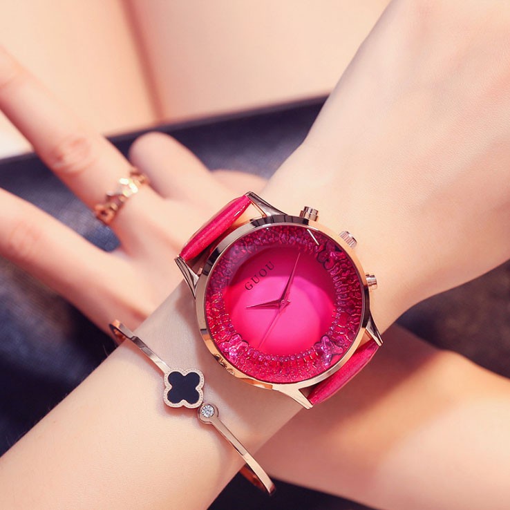 Đồng hồ nữ GUOU thời trang siêu đẹp màu đỏ cá tính