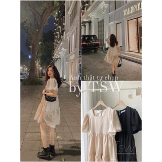 Váy babydoll lụa xoè tay bồng