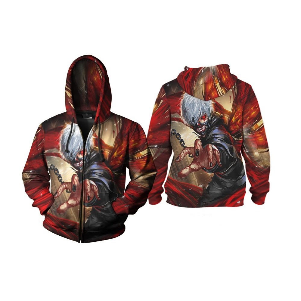 Áo Khoác Hoodie In Họa Tiết Tokyo Ghoul Ken Kaneki 2 Size S-3xl Cho Nam Và Nữ