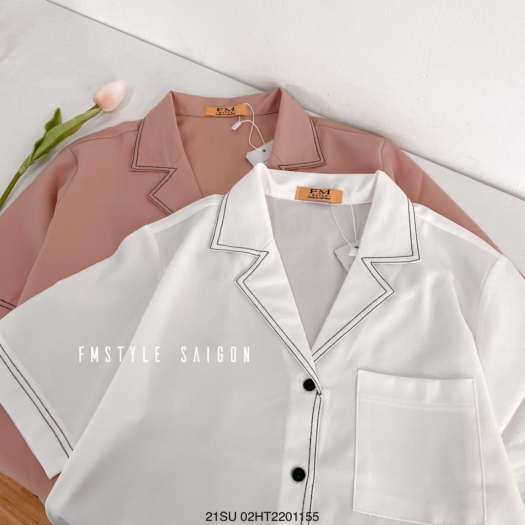 Áo sơ mi tay ngắn cổ vest viền ulzzang thời trang nữ Fmstyle Saigon (21SU05HT1801) | BigBuy360 - bigbuy360.vn