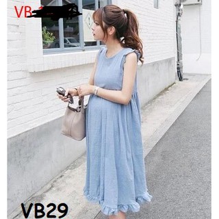 Váy bầu xanh sát nách cao cấp 2019