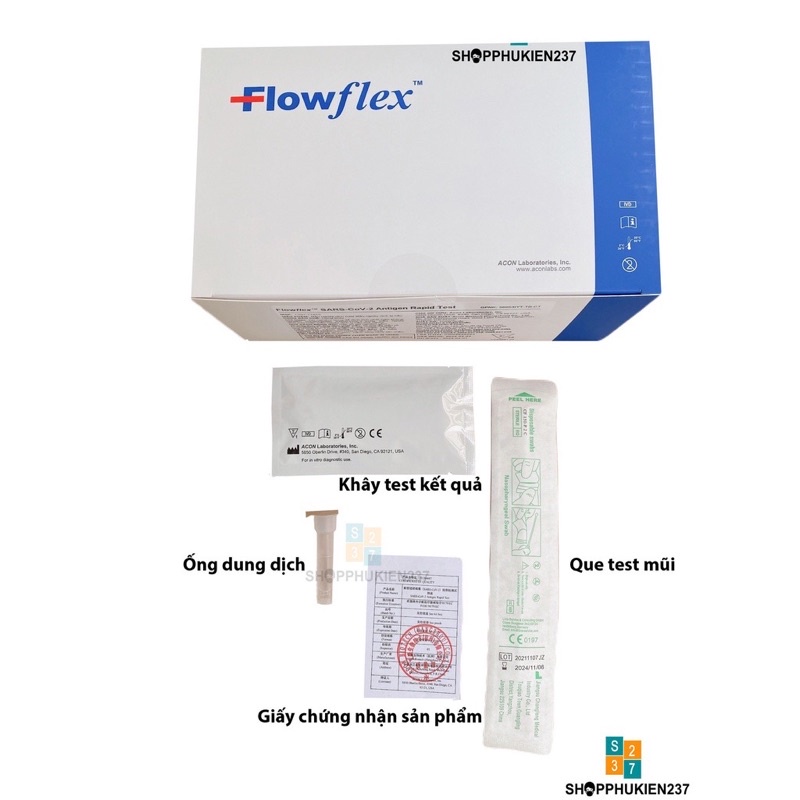 Que test nhanh Covid-19 Flowflex Antigen Rapid, Kit test nhanh kháng khuyên tại nhà Chính Hãng Công Nghệ Mỹ
