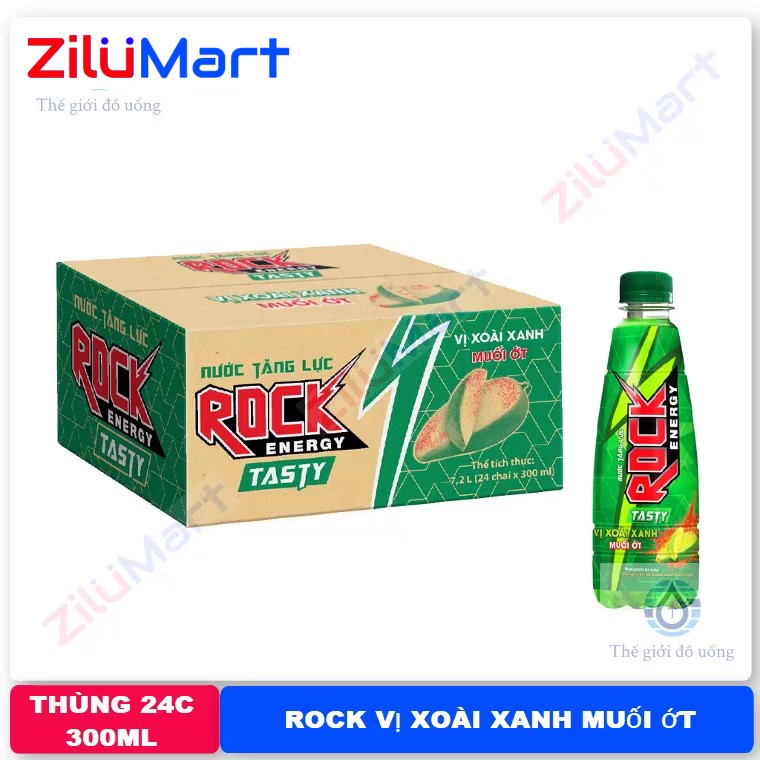 Lốc 6 chai nước tăng lực Rock vị xoài xanh muối ớt loại 300ml