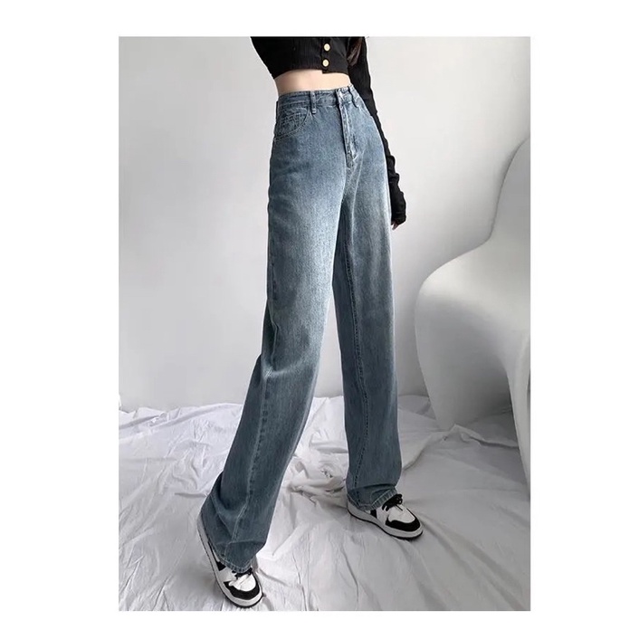 Quần jean nữ màu xanh nhạt lưng cao ống suông phom rộng mẫu mới phong cách Ulzzang Hàn Quốc hách dáng chất đẹp xu hướng | BigBuy360 - bigbuy360.vn