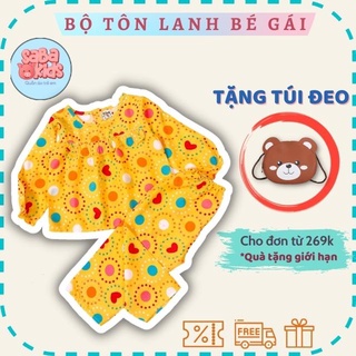 Đồ Bộ Bé Gái Mặc Nhà Dài Tay Tôn Lanh (Tole) SABAKIDS Mềm Mịn Ít Nhăn Dễ Thương