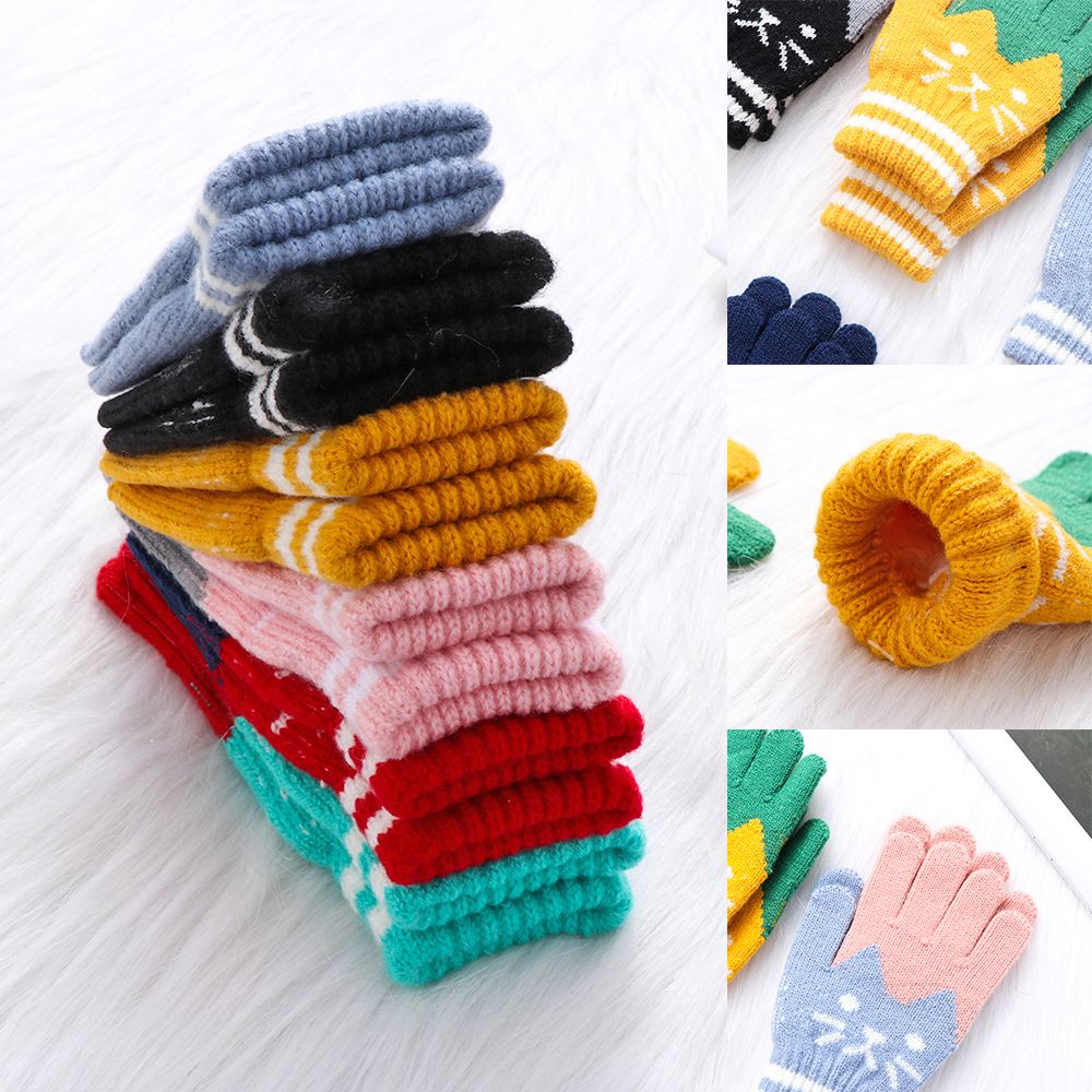 Găng tay len cashmere dày giữ ấm mùa đông dễ thương cho bé MIHAN1 4-10 tuổi