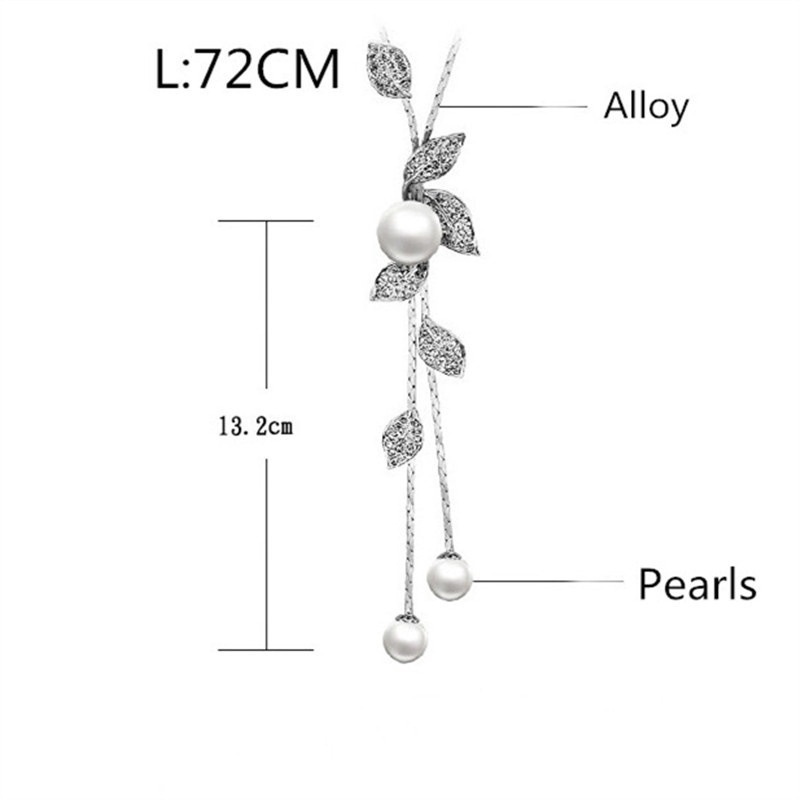 Dây Chuyền Dáng Dài Mặt Hình Lá Đính Ngọc Trai Sang Trọng