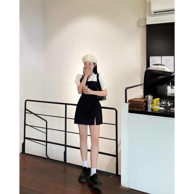 ĐẦM  ĐEN PHỐI CỔ SƠ MI TRẮNG XẺ LAI | BigBuy360 - bigbuy360.vn