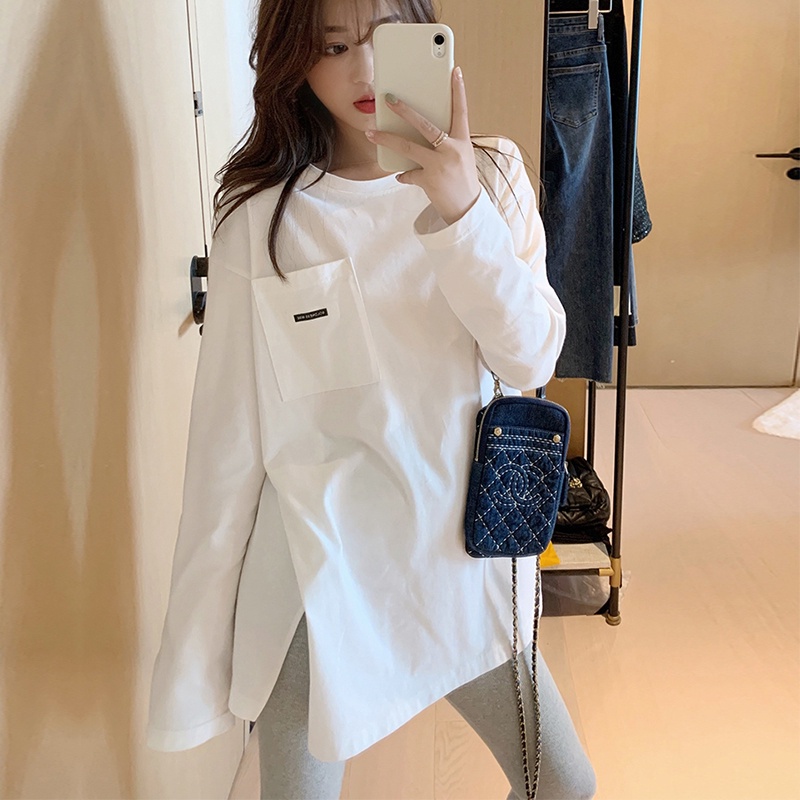 Áo thun tay dài cổ tròn màu sắc đơn giản trẻ trung phong cách hàn quốc