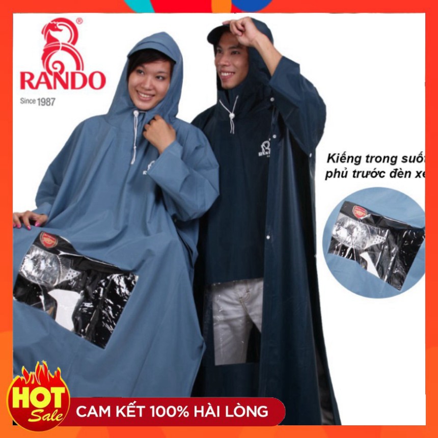 Áo Mưa Rando Chính Hãng, Áo Mưa Cánh Dơi PONCHO Nhựa PVC Cao Cấp Có Kiếng Đèn Xe, Loại Siêu Dày Nam/Nữ (CC Kiếng)