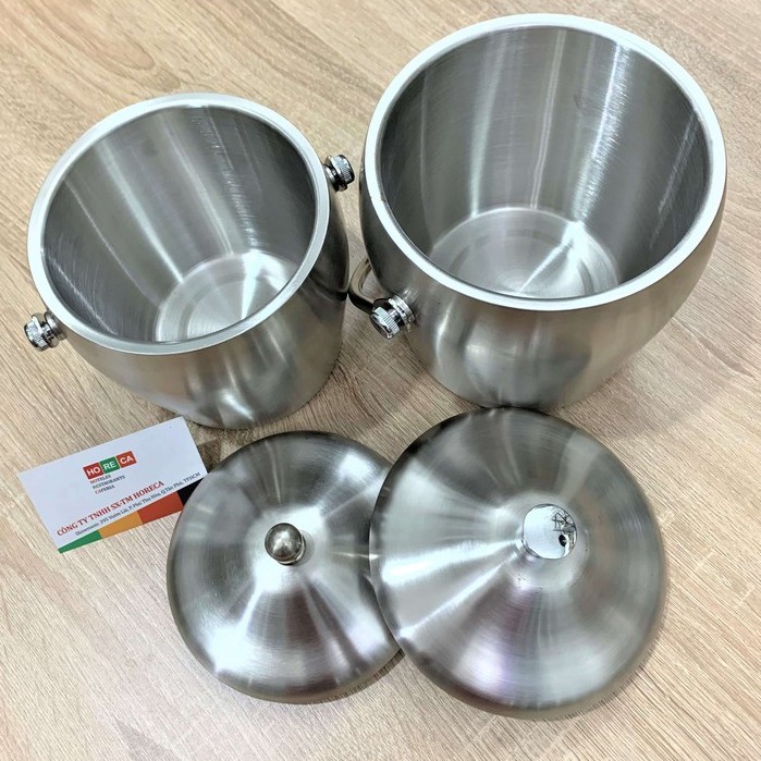 XÔ ĐỰNG ĐÁ MINI (đá bi) INOX 2 LỚP  - GIỮ NHIỆT - CÓ QUAI - dành cho nhà hàng, bàn tiệc