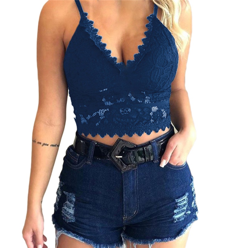 Áo Croptop Hai Dây Cổ Chữ V Phối Ren Hoa Thời Trang Cho Nữ Size Xs-3Xl