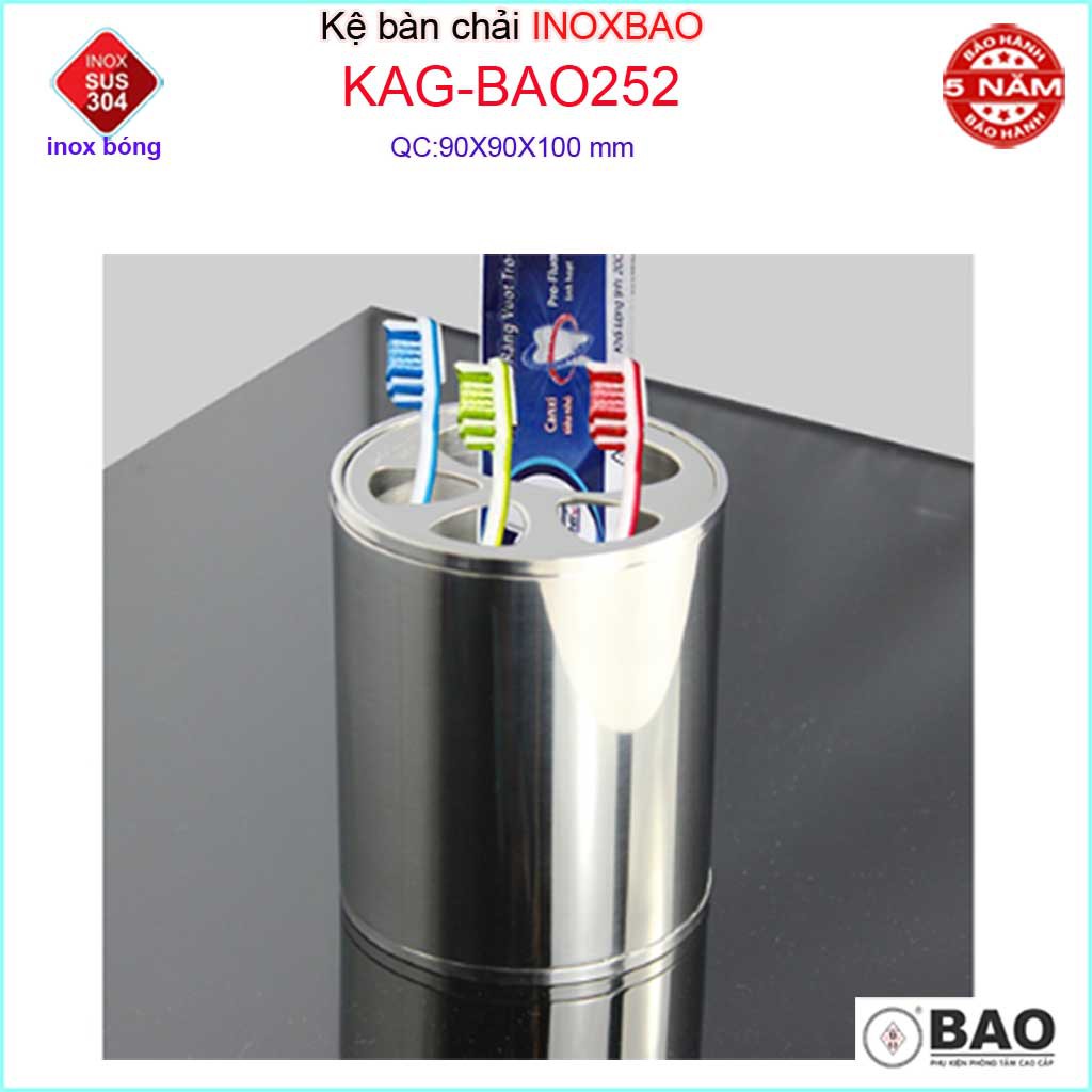 Kệ bàn chải Inox Bảo KAG-BAO252, giá để  kem đánh răng đặt bàn-treo tường SUS304 bóng sáng thiết kế tuyệt đẹp sang trọng