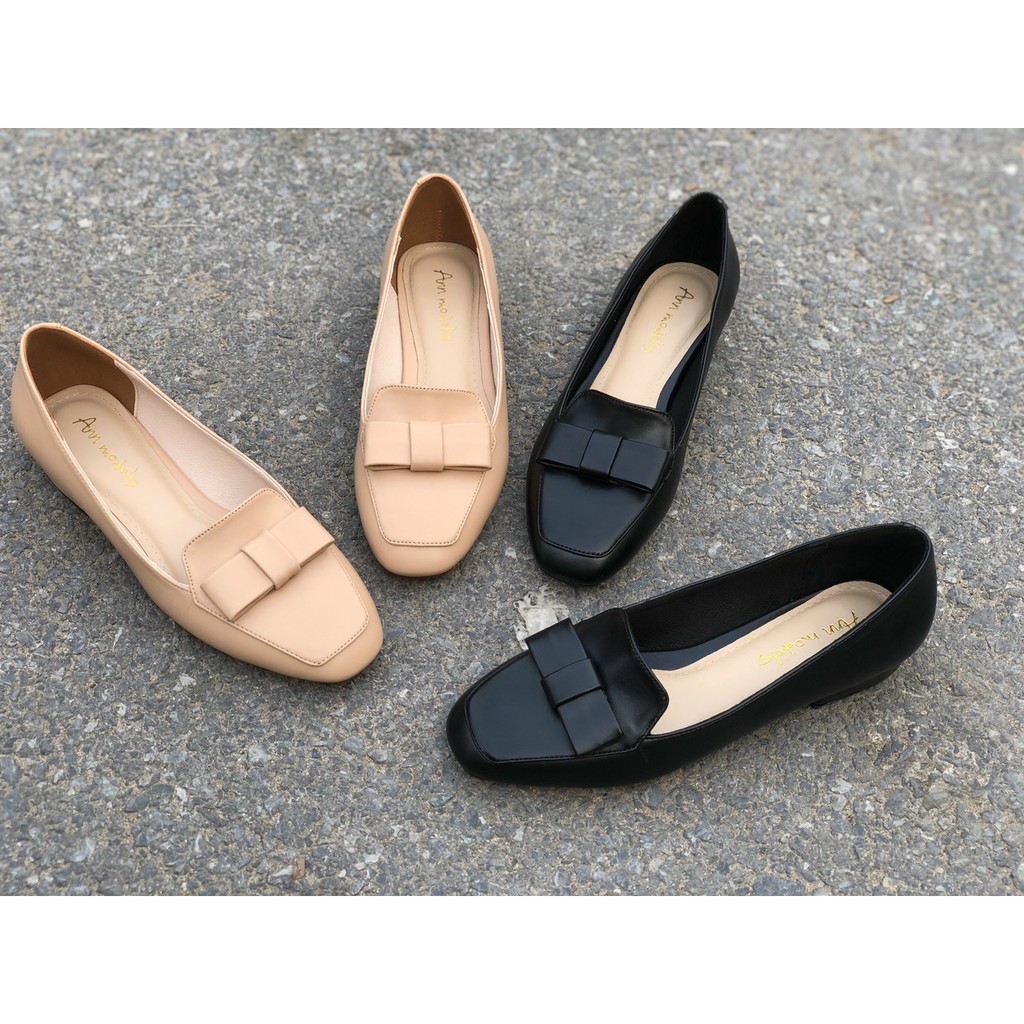 Giày moka bệt mũi vuông gắn nơ ngang