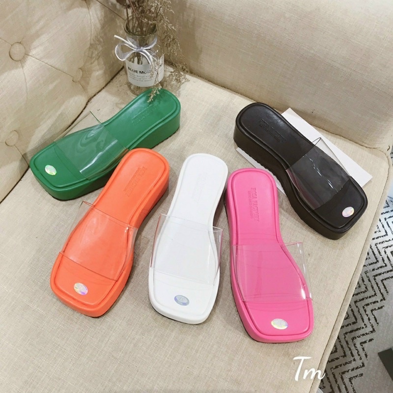 Dép bánh mỳ mì nữ 5p quai ngang trong mica đế Xuồng cute gấu ullzang trơn rẻ đẹp thời trang xanh lá mùa hè