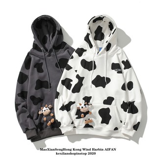 SẴN XÁM L Áo hoodie nón tay dài có túi coupple nam nữ mặc form rộng bò sữa bông ulzzang ( 2 màu )
