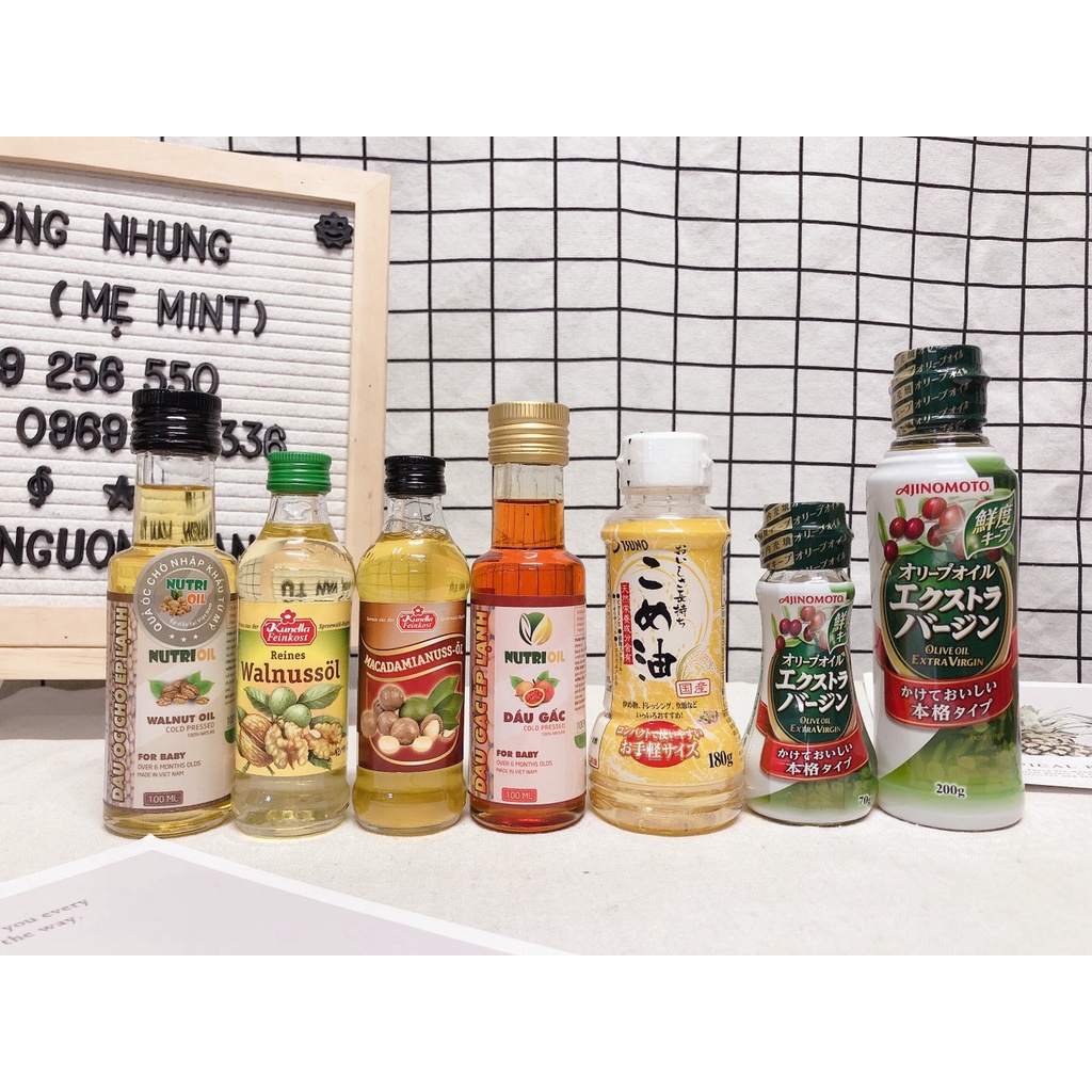 (Ảnh thật - Hàng chính hãng) Dầu ăn dặm cho bé Olive/Gạo/Óc chó/Hoa cải/Gấc