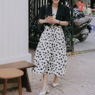 Đầm hai dây cột dây lưng - Polka Dot