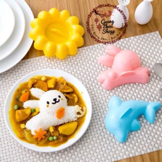 (Có Sẵn) Set 4 Khuôn Cơm Bento Hình Cá Heo, Thỏ, Hoa