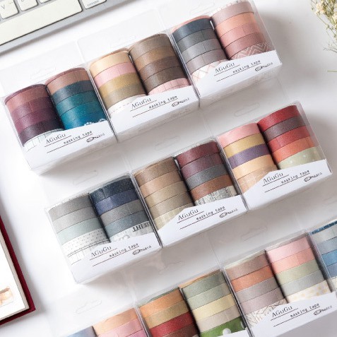 &lt;Ảnh Thật Shop Chụp&gt; Hộp 10 Cuộn Băng Keo Washi Tape Cơ Bản DIY Trang Trí Bullet Journal, Nhật Ký, Sổ Lưu Niệm Teeci676