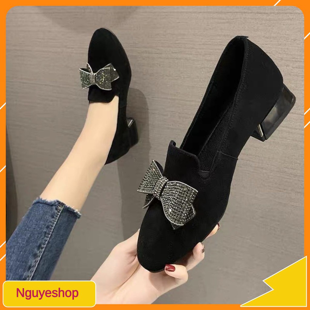 (ORDER) Giày cao gót da lộn 3cm nơ đá BIG SIZE 35-43