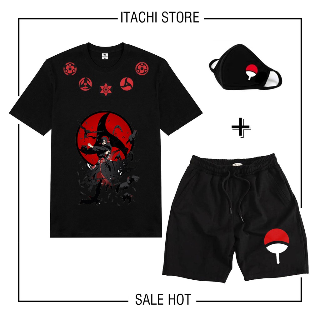 SALE 50% BST Combo Áo thun Sasuke NAruto Itachi + quấn Short + KT Uchiha HOT đẹp