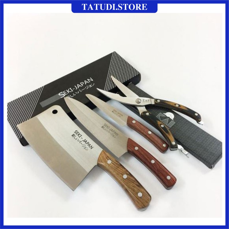 Bộ dao nhật nội địa 4 món chính hãng loại xịn giá rẻ thương hiệu dao bếp seki cao cấp top của nhật