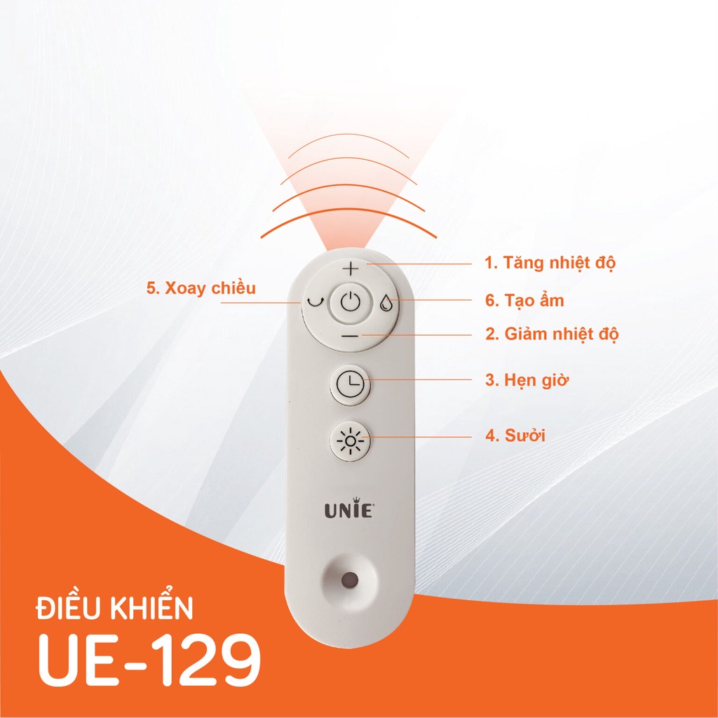 Máy sưởi gốm UNIE UE-129 công suất 2200W - Hàng chính hãng Bảo Hành 12 Tháng