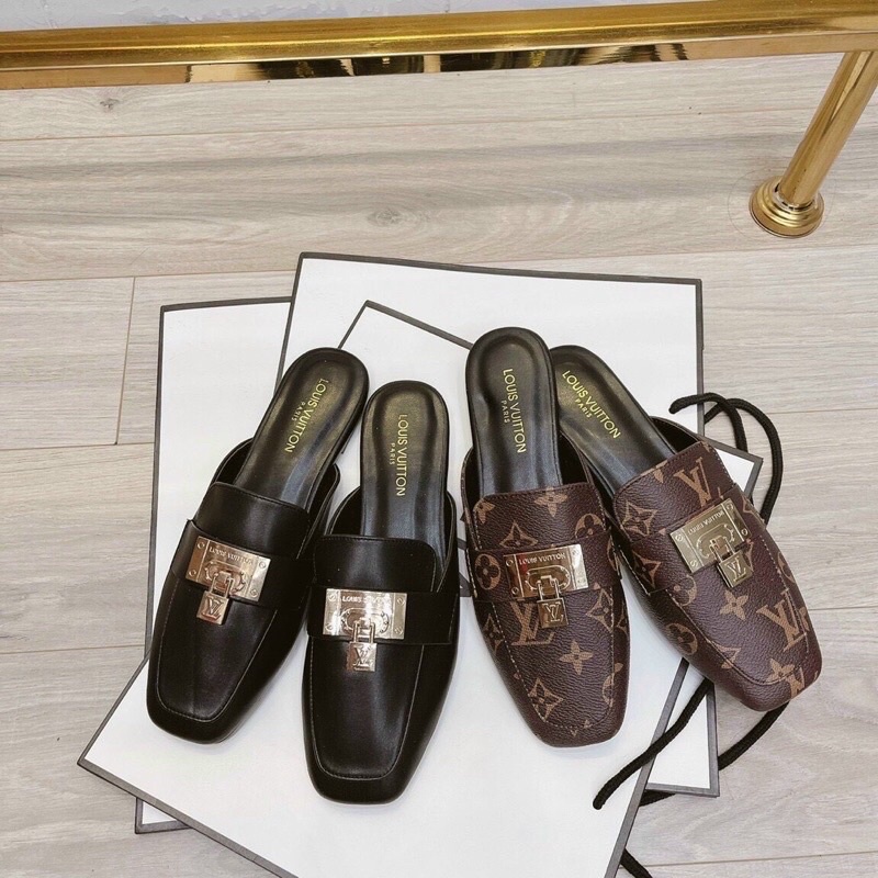 Sục da LV nữ mũi vuông đế thấp fullbox