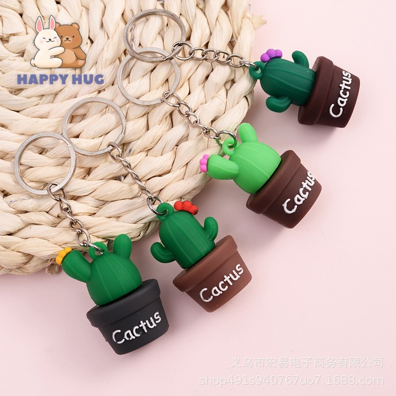 Móc khóa cute hình mèo may mắn và cây xương rồng độc đáo - Happy Hug