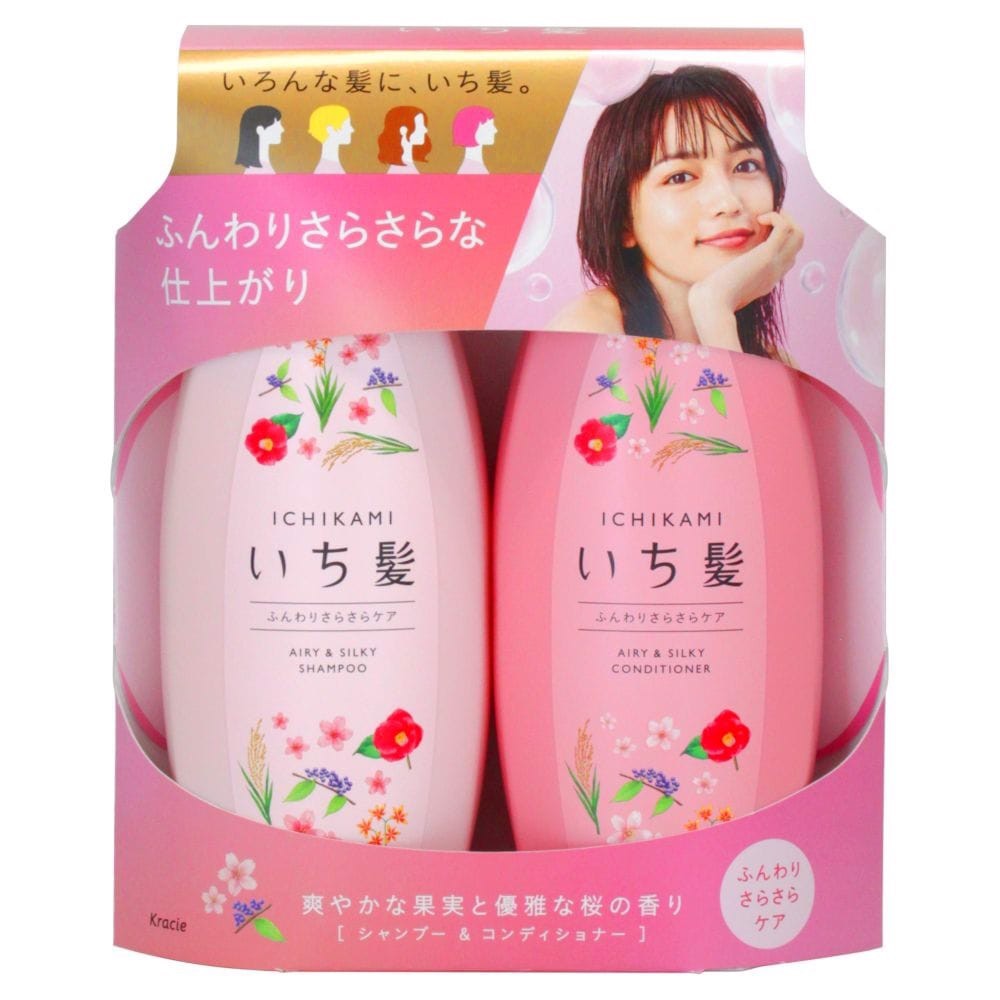 Set Dầu Gội Xả Ichikami Airy Silky - NB- Gội 480ml + Xả 480ml