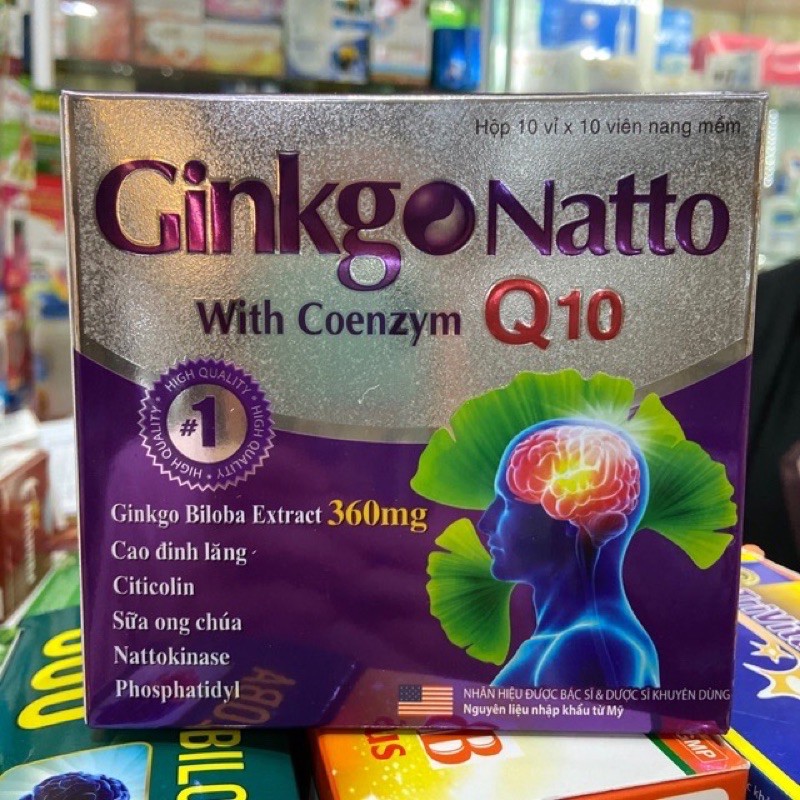 Ginkgo Natto Q10 Tăng cường lưu thông máu, giảm các di chứng sau tai biến (hộp 100 viên )