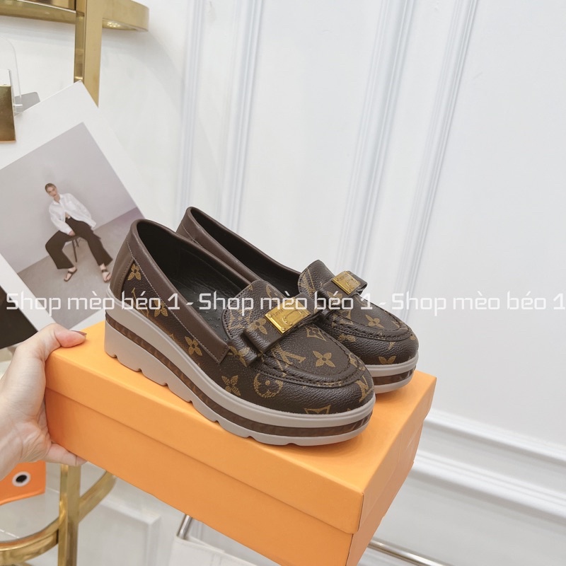 Giày đế xuồng nơ ngang hoa nâu spsl fullbox